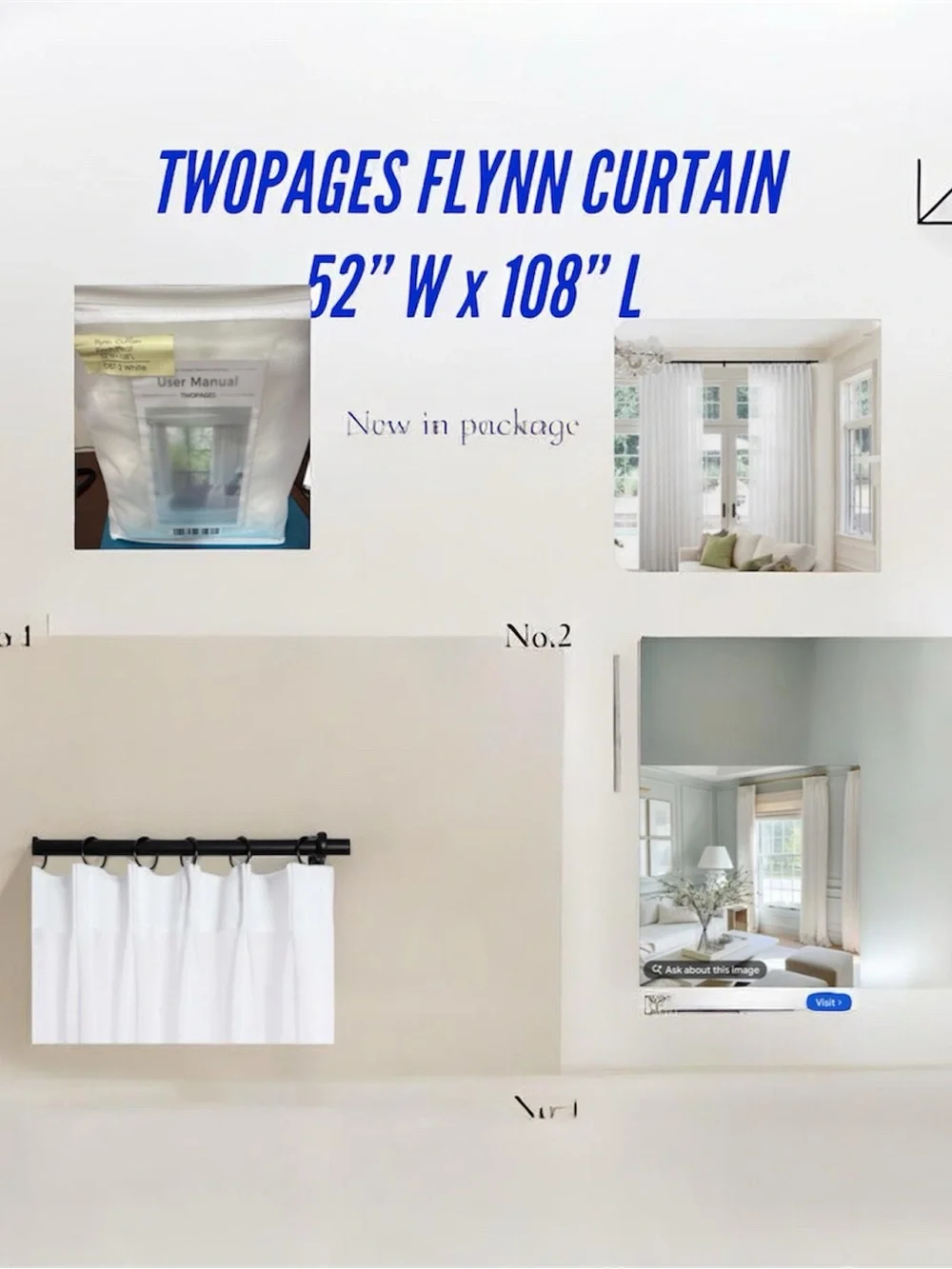 TWOPAGES Flynn White Linen Curtain Panel 52x108 Pinch Pleat - **Read Note**
